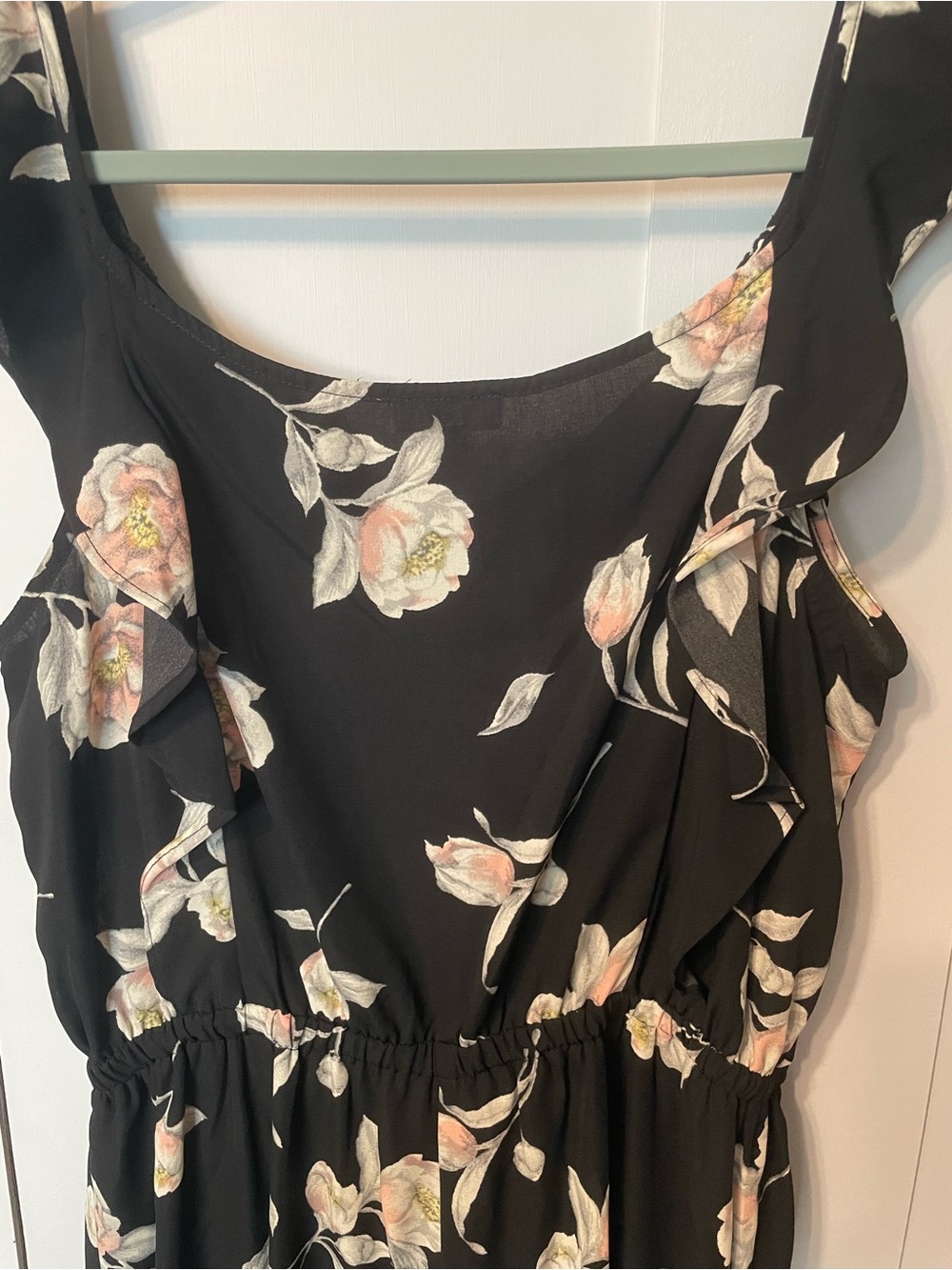 Xhilaration Black Floral Jumpsuit with Ruffle Straps - Picture 2 of 16